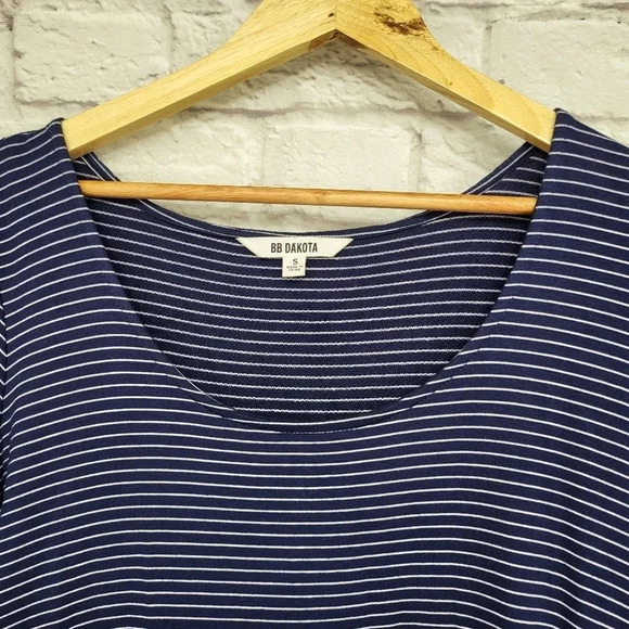 BB Dakota Navy White/Cream Micro Striped Tunic Dress w/pockets Sz S - Picture 2 of 11